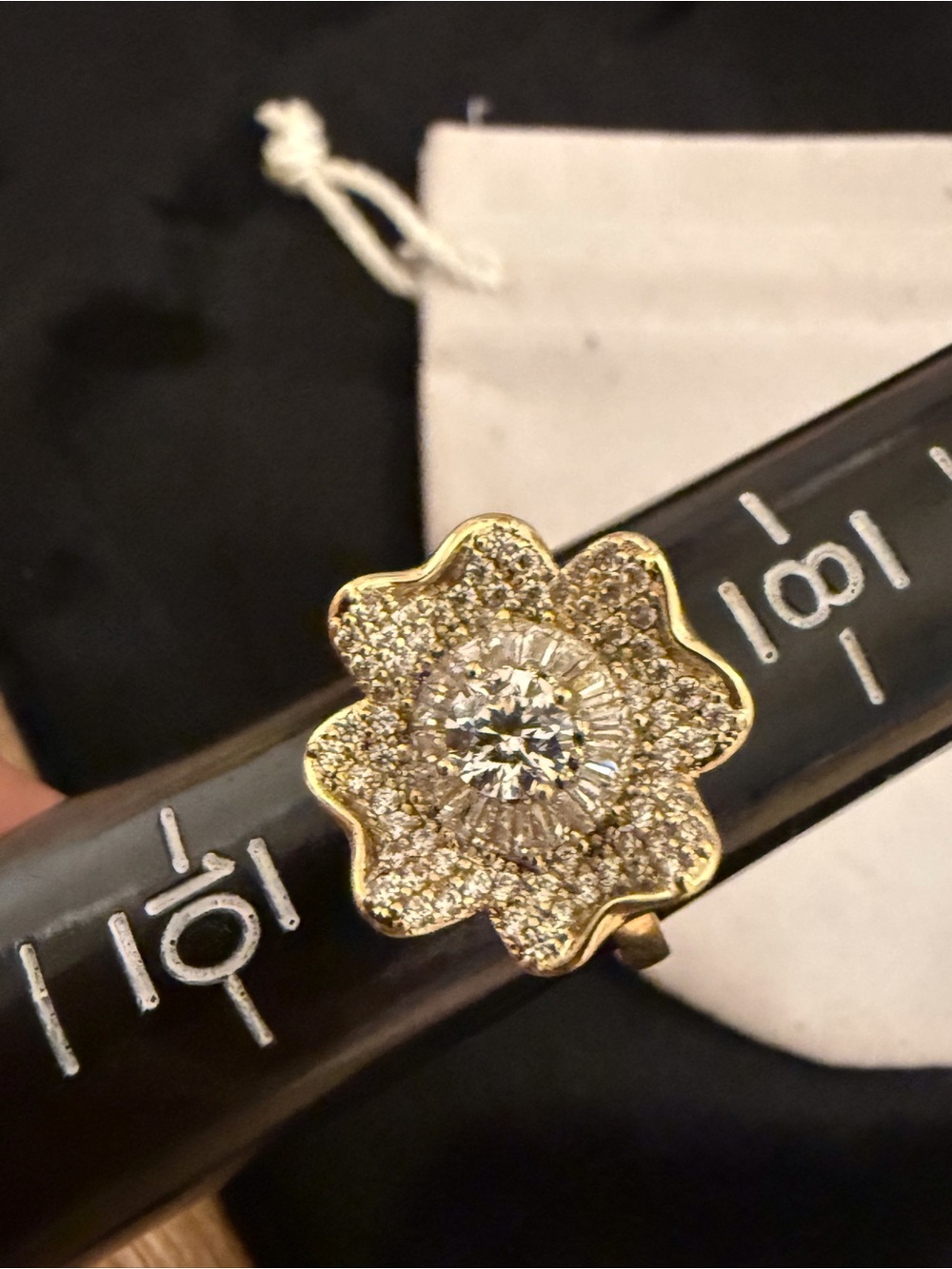 Gold Floral Cluster Ring with Clear Crystal Center - Women Jewelry